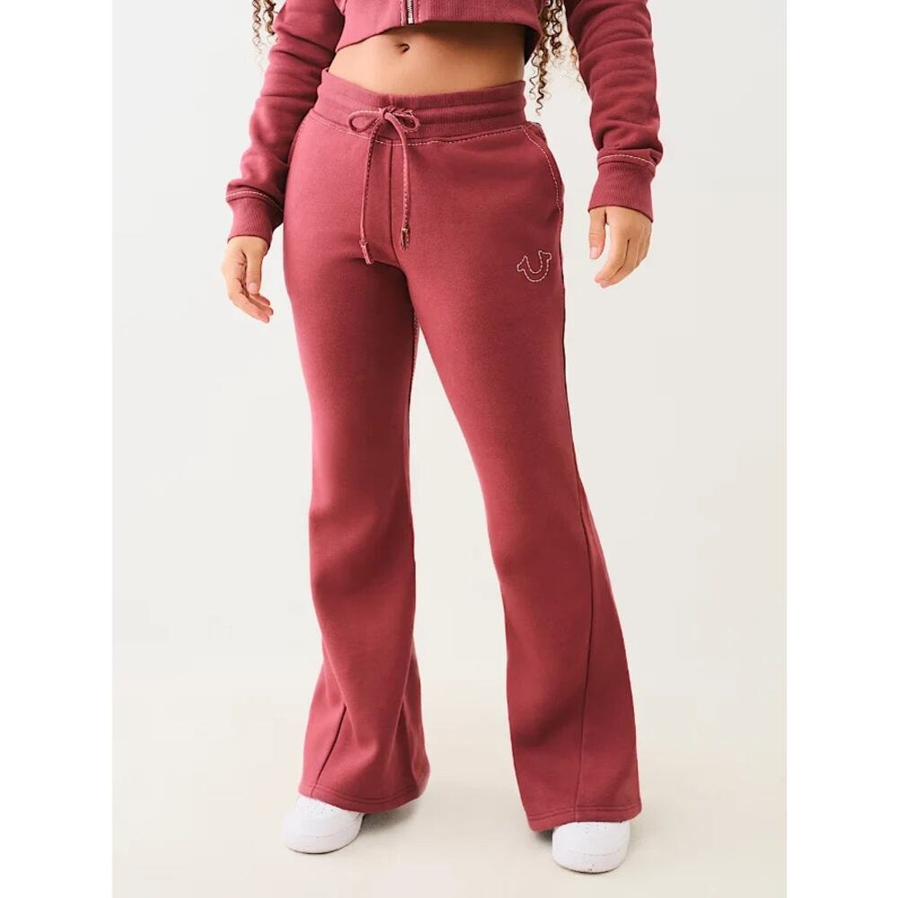 NWT True Religion‎ Joey Mid Rise Big T Flare Sweat Pants Red Women’s Size Large
